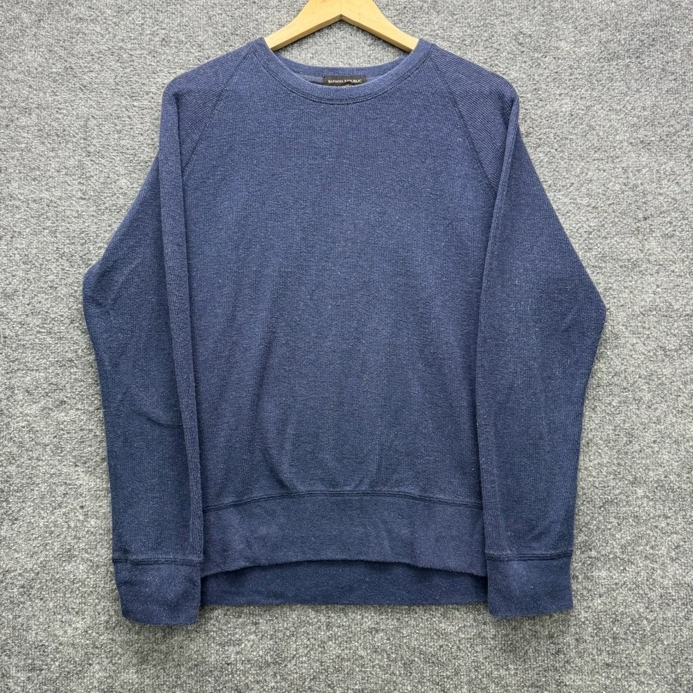 Banana Republic Sweatshirt Mens M Blue Long Sleeve Textured Fleece Pullover